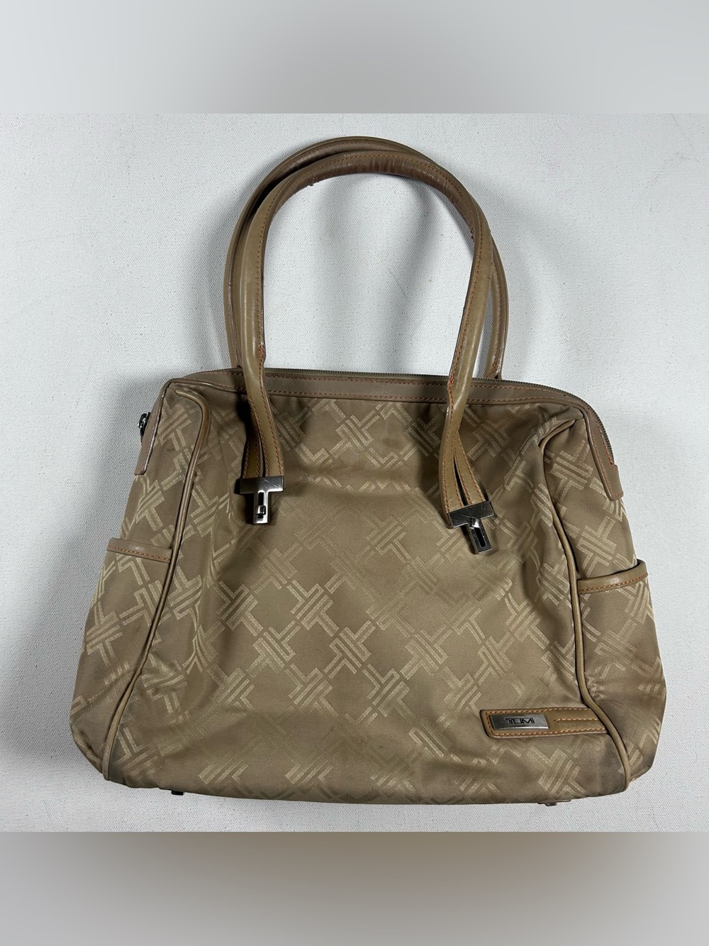 Tumi The Signature Collection Shoulder Bag Tote Beige Monogram Laptop iPad